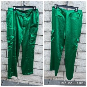 Green Satin Cargo Pants